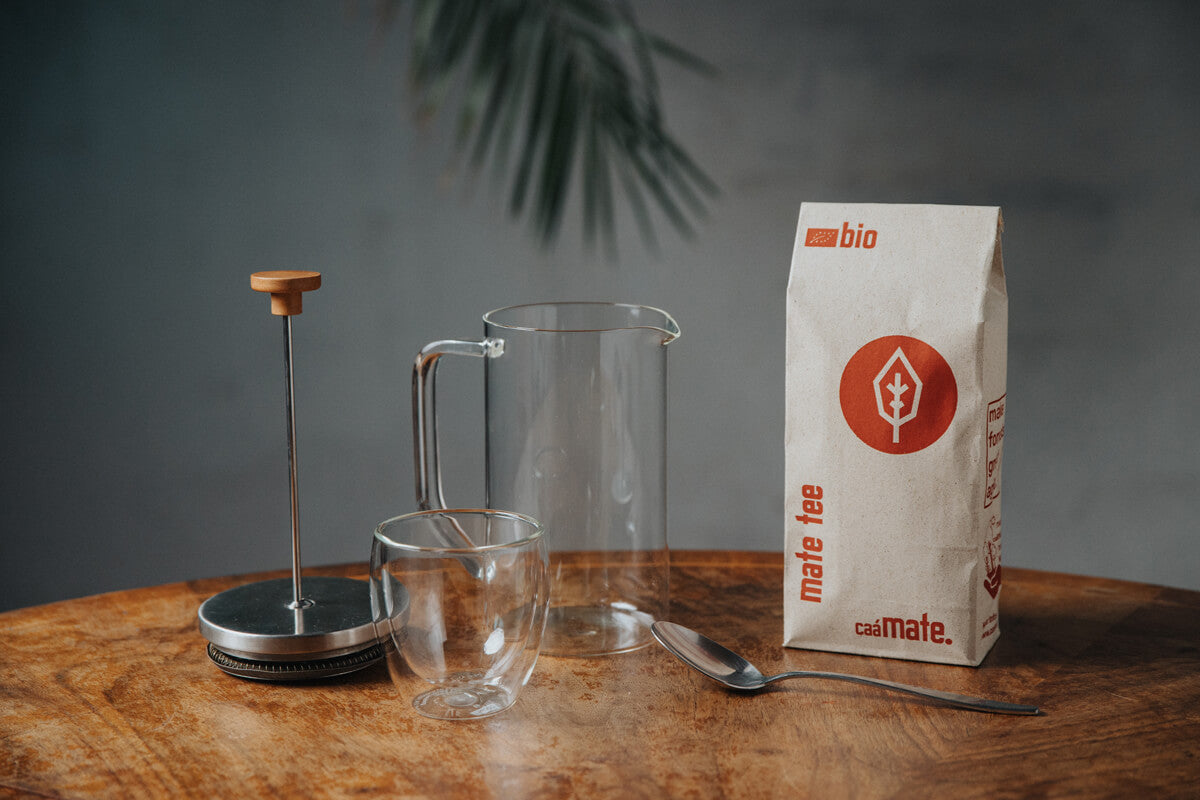 [NL]French Press caamate Vorbereitung Mate Tee Löffel Glas