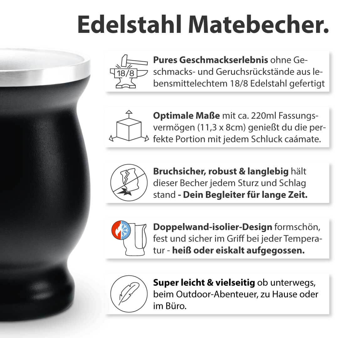 Mate Becher Edelstahl schwarz Vorteile