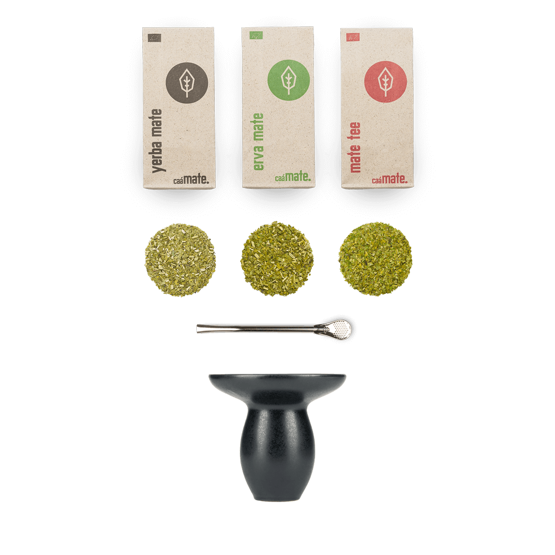 [NL]Keramik Cuia Mate Tee Set caámate Matebecher Schwarz Bombilla Edelstahl 3 Matesorten erva mate yerba mate mate tee