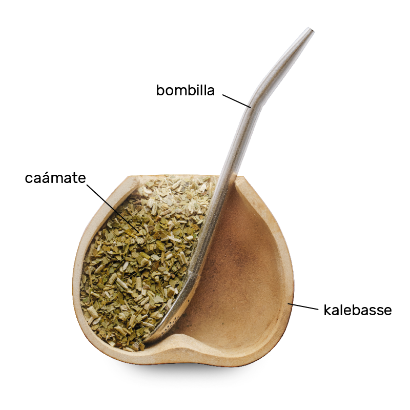 [NL]Kalebasse mit Bio Yerba Mate Tee von Caámate, Bombilla (Trinkhalm) und traditioneller Mate-Zubereitung