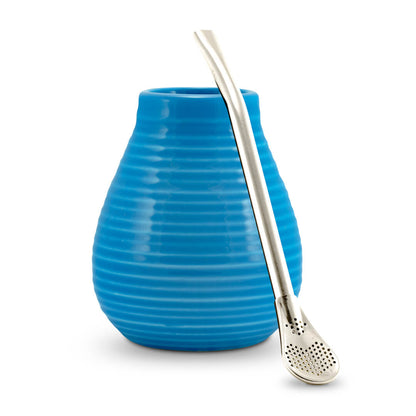 Kalebasse Keramik mit Bombilla blau