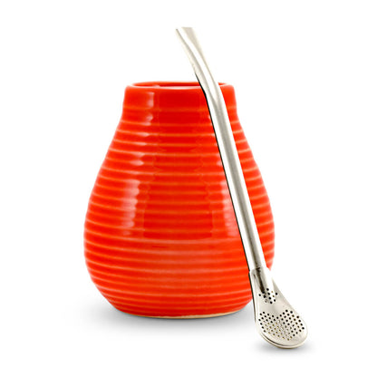 Kalebasse Keramik mit Bombilla rot