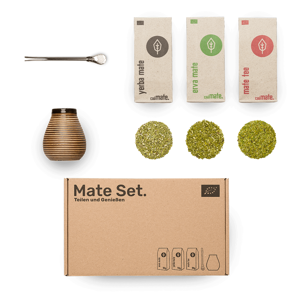 [NL]Matetee set Keramik caámate Keramik Matebecher Kalebasse Glasur Vintage bombilla Edelstahl silber + 3 Sorten Mate tee erva mate yerba mate und mate tee