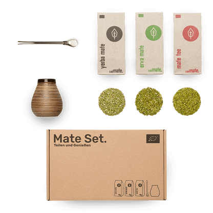 [NL]Matetee set Keramik caámate Keramik Matebecher Kalebasse Glasur Vintage bombilla Edelstahl silber + 3 Sorten Mate tee erva mate yerba mate und mate tee