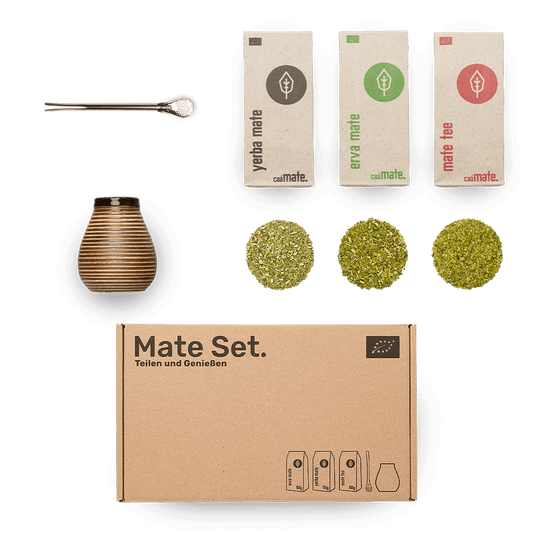 [NL]Matetee set Keramik caámate Keramik Matebecher Kalebasse Glasur Vintage bombilla Edelstahl silber + 3 Sorten Mate tee erva mate yerba mate und mate tee